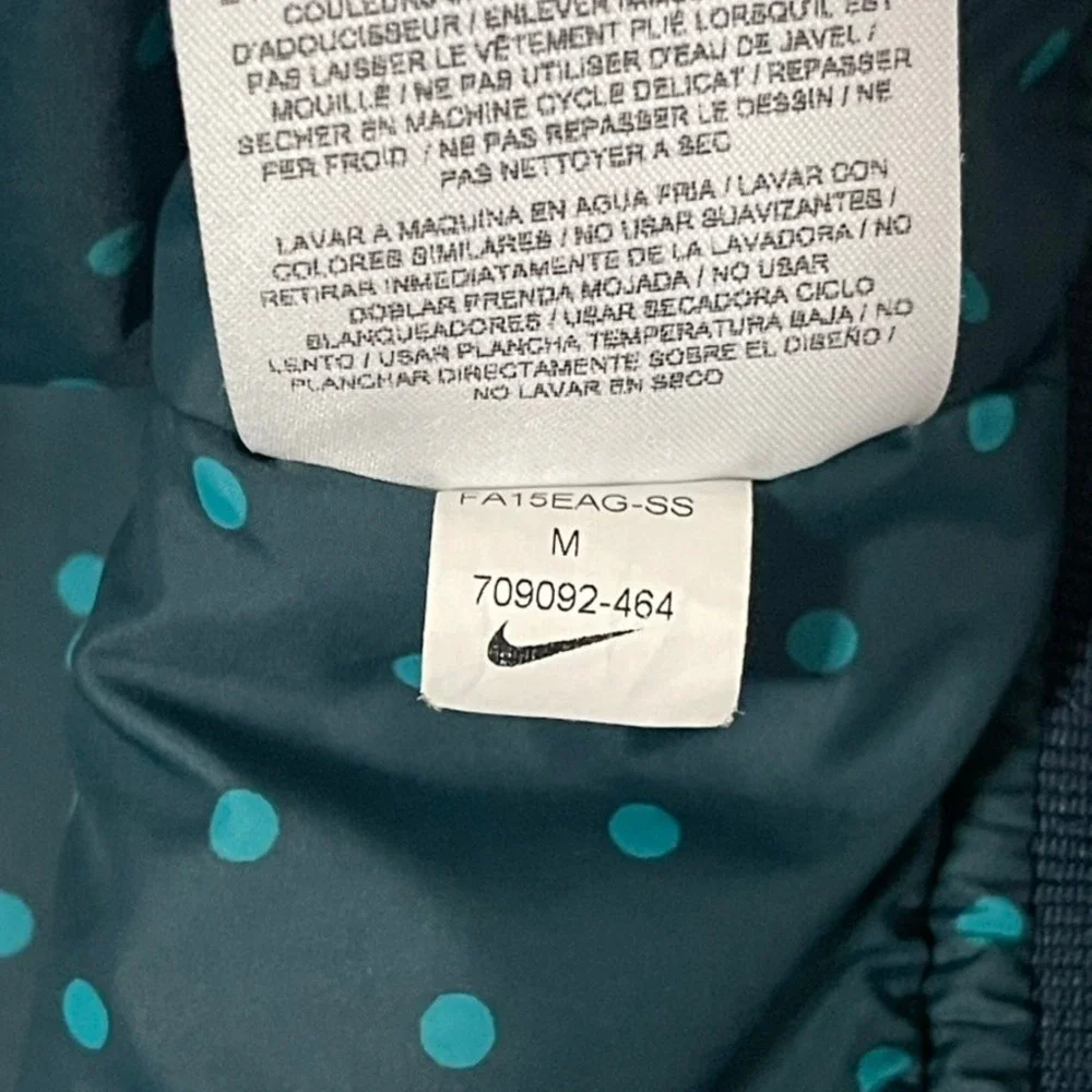 Nike Jacket Mens Medium Teal Blue Bomber MA-1 Polka‎ Dot Lined Flight Full Zip